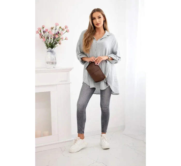 Bavlnené mušelínové tričko Plus Size Grey Bavlnené mušelínové tričko Plus Size Grey
