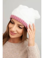 Dámská zimní čepice z vlny s vzorem bílá + růžová model 21782977 - K-Fashion Dámská zimní čepice z vlny s vzorem bílá + růžová model 21782977 - K-Fashion