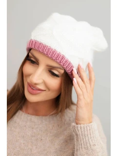 Dámská zimní čepice z vlny s vzorem bílá + růžová model 21782977 - K-Fashion