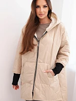 Plus veľkosť dámske zimné bundy prešívané s kapucňou béžová