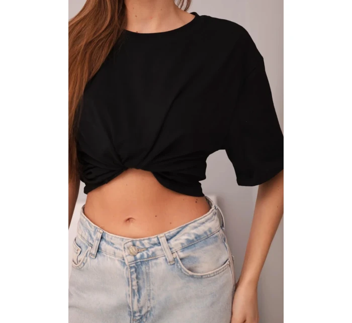Dámska bavlnená základná blúzka s krátkymi rukávmi čierna