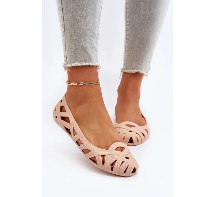 Damskie Gumowe Baleriny Nude Salam