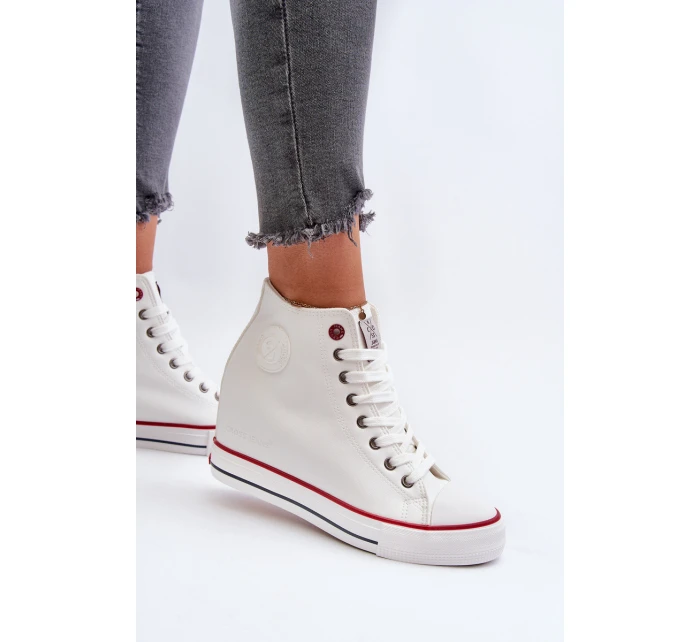 Trampki Damskie Na Koturnie Cross Jeans NN2R4004 Białe