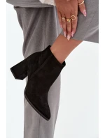 Botki Z Naturalnego Zamszu Obcas Słupek Ocieplane Czarne Zazoo 3128