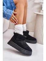 Nízke dámske snežnice na platforme zateplené s kožušinou čierne Saldren