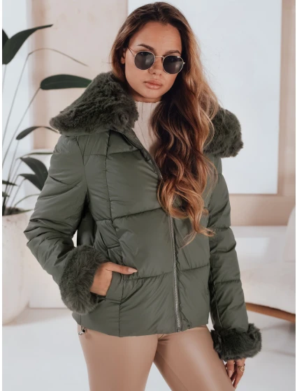 Dámska prešívaná krátka bunda s kožušinou zelená FashionStreet TY5068 Dámska prešívaná krátka bunda s kožušinou zelená FashionStreet TY5068