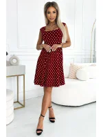 241-3 Bavlnené šaty STELLA s hlbokým výstrihom - Bordeaux s bodkami