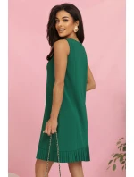 308-4 KARINE elegantné trapézové šaty s asymetrickými pásmi - ZELENÉ