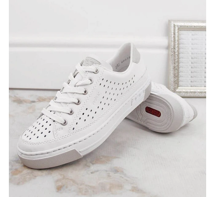 Rieker W RKR642 biele kožené ažurové topánky