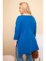 Dámská bavlněná blůza Plus Size asymetrická s náhrdelníkem chabrová