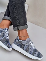 Zamszowe Wzorzyste Buty Sportowe Na Platformie Z Brokatem D&A LR51-635 Niebieskie