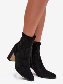 Dámske čižmy Amelisse - čierne, na podpätku, zateplené so zlatými detailmi