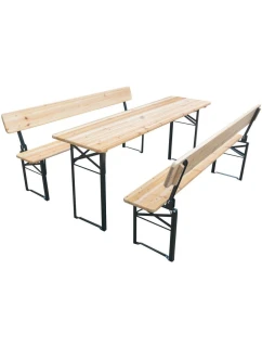 PIKNIKOVÁ BAROVÁ SÚPRAVA DREVENÝ STÔL A 2 LAVICE SO SKLOPNÝMI OPERADLAMI