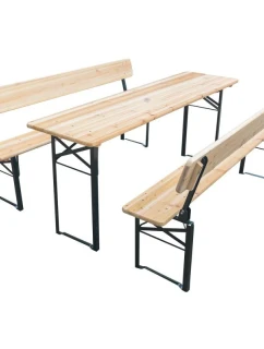 PIKNIKOVÁ BAROVÁ SÚPRAVA DREVENÝ STÔL A 2 LAVICE SO SKLOPNÝMI OPERADLAMI