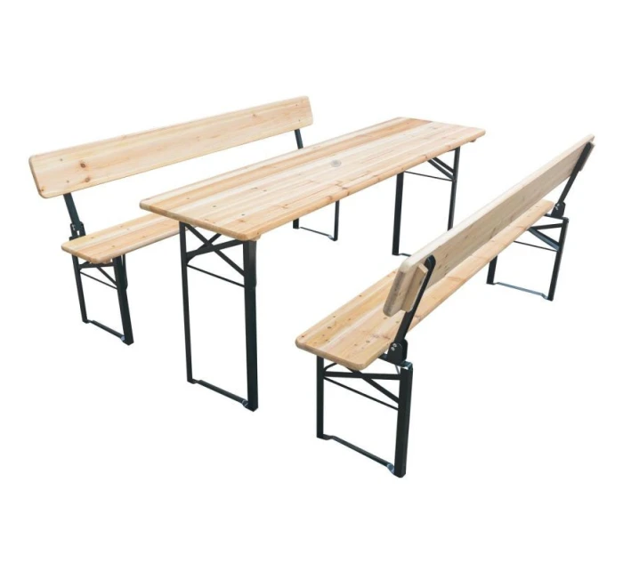 PIKNIKOVÁ BAROVÁ SÚPRAVA DREVENÝ STÔL A 2 LAVICE SO SKLOPNÝMI OPERADLAMI