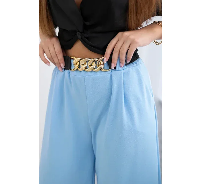 Viskózové nohavice so širokými nohavicami modré Viskózové nohavice so širokými nohavicami modré