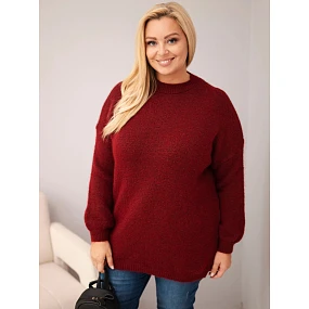 Dámský svetr Plus Size volného střihu s dlouhým rukávem bordó barva Dámský svetr Plus Size volného střihu s dlouhým rukávem bordó barva