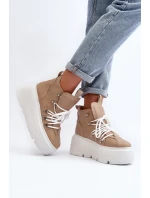 model 21647314 Kožené Dámské Sportovní Boty Beige - Zazoo