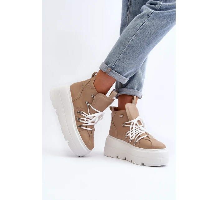 model 21647314 Kožené Dámské Sportovní Boty Beige - Zazoo