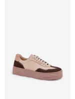 Kožené dámské tenisky na platformě model 21707354 béžové - Zazoo