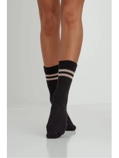 Skarpetki Damskie Warkocz Z Paskami Czarne