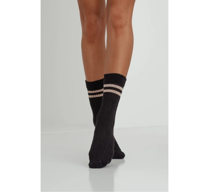 Skarpetki Damskie Warkocz Z Paskami Czarne