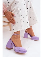 Dámské sandály s masivním podpatkem typu sloupek s páskem a kamínky Fialové Seraphina