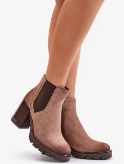 Zateplené dámske členkové topánky na podpätku Eco Suede Vinceza Beige