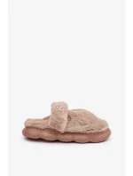 Papuče z umelej kožušiny s malou brošňou Dark Beige Primaria