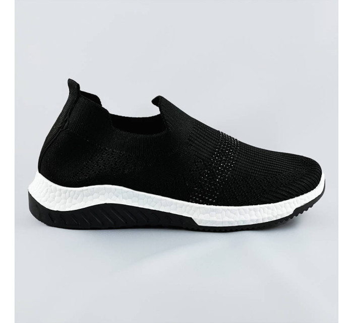 Čierne dámske azúrové topánky so zirkónmi (C1057)