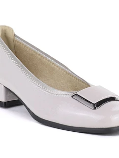 Kožené lodičky na nízkom podpätku sivé Vinceza 18129