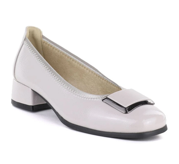 Kožené lodičky na nízkom podpätku sivé Vinceza 18129