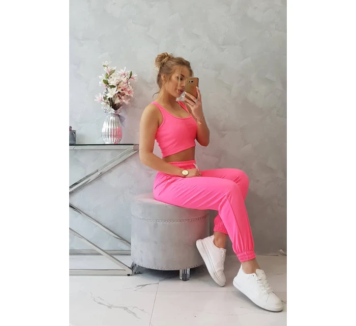 Súprava top+nohavice ružová neónová