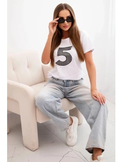 Dámská blůza s krátkým rukávem a nášivkou s perlami bílá