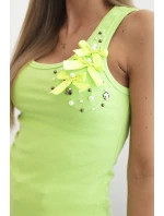 Dámský žebrovaný top z bavlny s květinovou aplikací zelená