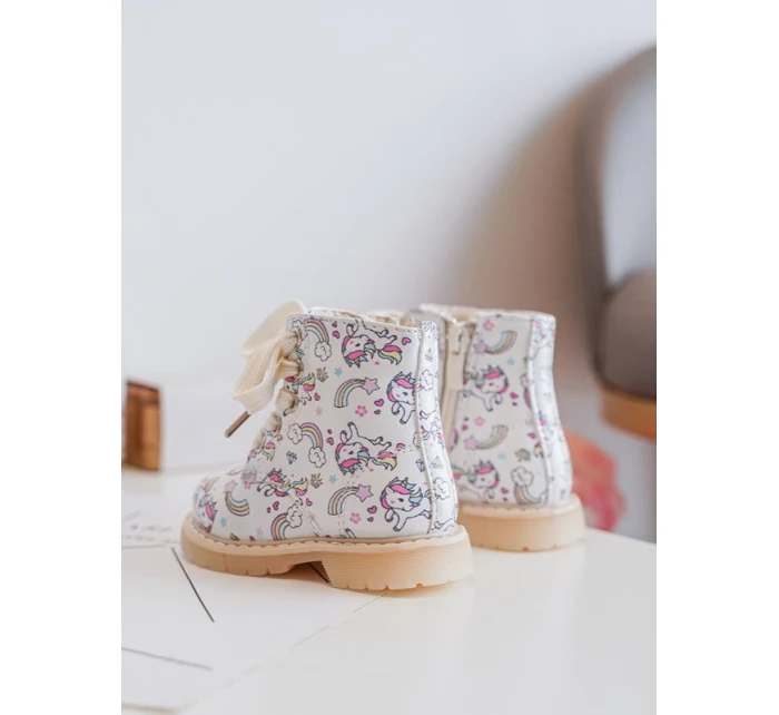 Ocieplane Botki Dziecięce Na Suwak Beżowe Dolida - Kucyki