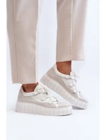 Dámské kožené sportovní boty na platformě model 21646406 světle béžové - Zazoo Dámské kožené sportovní boty na platformě model 21646406 světle béžové - Zazoo