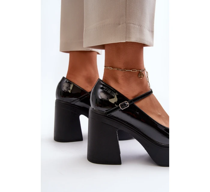Półbuty Damskie Lakierowane Na Platformie I Słupku Big Star NN274004 Czarne Półbuty Damskie Lakierowane Na Platformie I Słupku Big Star NN274004 Czarne