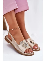 Sandały Damskie Na Płaskim Obcasie Z Ozdobnym Detalem S.Barski KV51-080 Złote