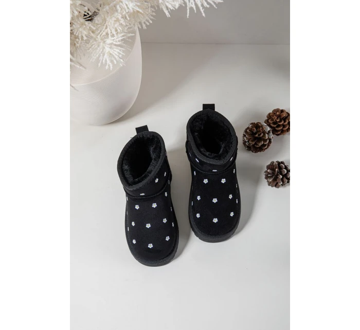 Dětské sněhule s květinami černé Gracina