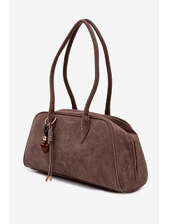 Eko semišová kabelka s přívěskem tmavohnědá Noelia