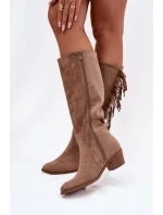 Dámske kovbojské topánky s lemom a zateplením - khaki Firlina Dámske kovbojské topánky s lemom a zateplením - khaki Firlina
