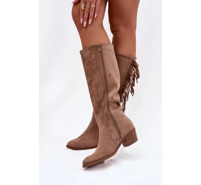 Dámske kovbojské topánky s lemom a zateplením - khaki Firlina Dámske kovbojské topánky s lemom a zateplením - khaki Firlina