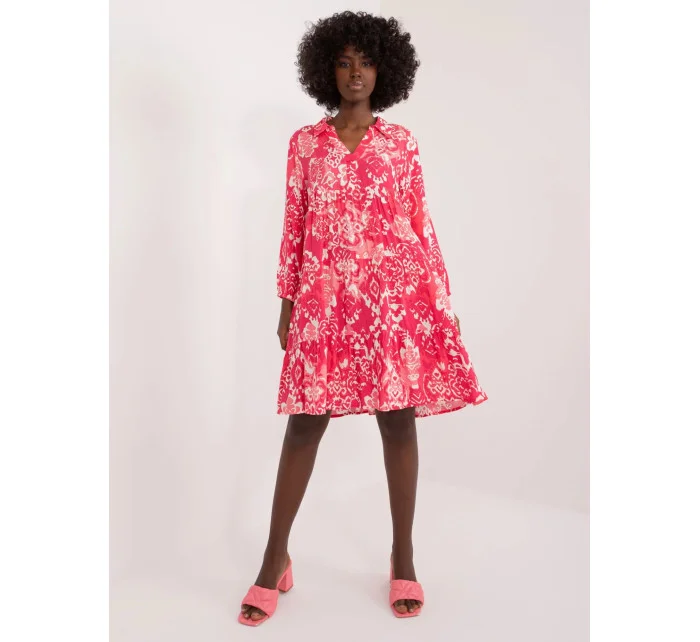 Dámske voľné šaty D73771Z30425A Koralová s bielou - Sublevel