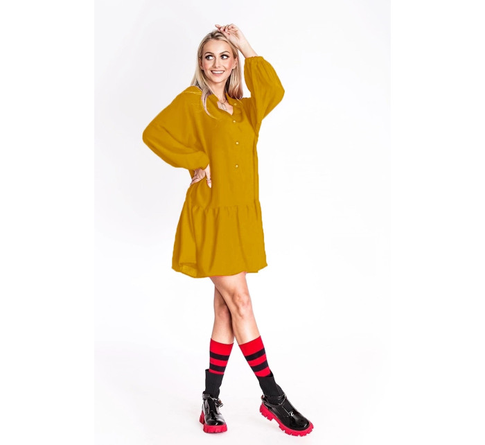 Ann Gissy Dámske šaty horčicovej farby s netopierími rukávmi (XY202118)
