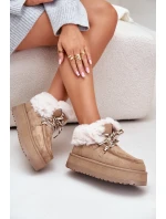 Niskie Śniegowce Damskie Na Platformie Z Futerkiem Ciemnobeżowe Neathren Niskie Śniegowce Damskie Na Platformie Z Futerkiem Ciemnobeżowe Neathren