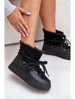 Śniegowce Damskie Na Platformie Ocieplane Futerkiem Czarne Aziara