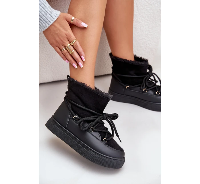 Śniegowce Damskie Na Platformie Ocieplane Futerkiem Czarne Aziara
