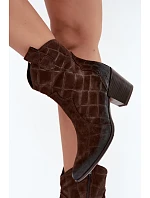 Kožené semišové boty kovbojky s Hnědé model 22404467 - Zazoo Kožené semišové boty kovbojky s Hnědé model 22404467 - Zazoo