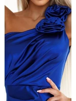 580-3 AURORA dlhé saténové šaty na jedno rameno s ružami - CHABROW